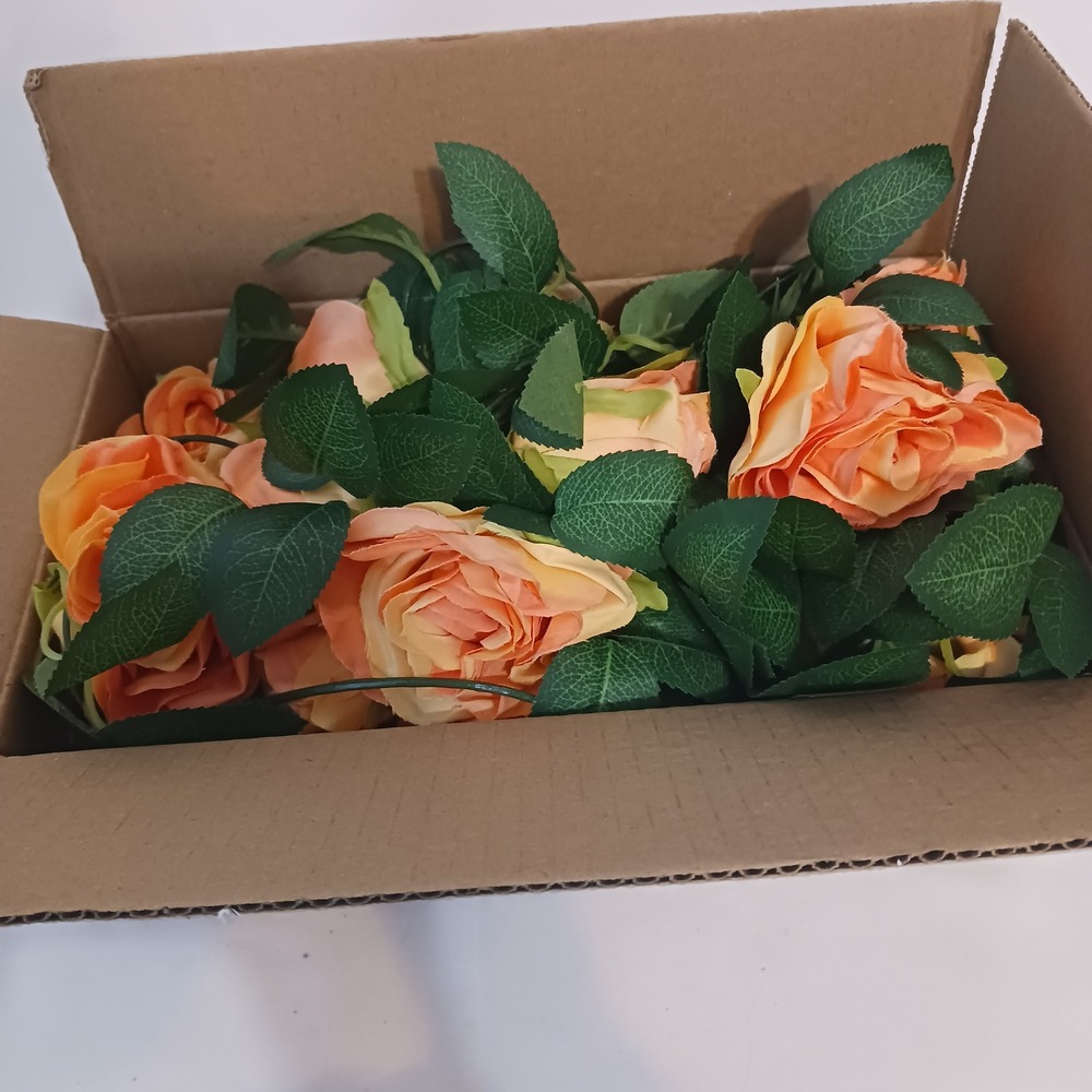 Silk Rose Garland Home Decor Orange Excellent Floral Vine Wedding 19.5 feet.